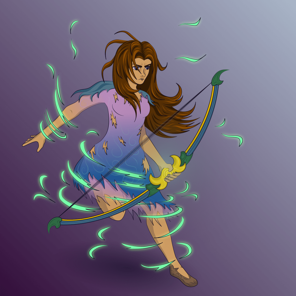 Cartoon drawing of the goddess Trekja, from the Highmoor series by C. W. Clayton