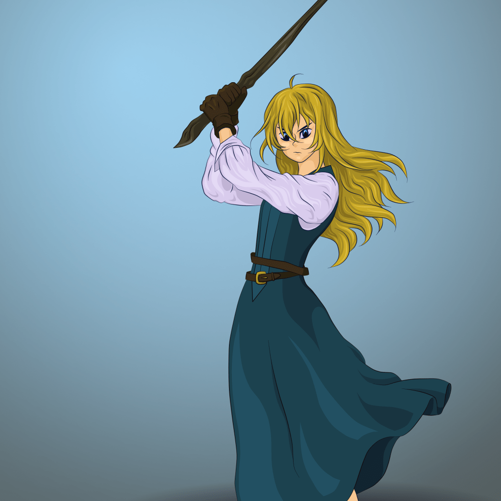 Cartoon drawing of Nia from Highmoor series by C. W. Clayton