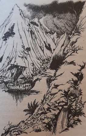 Illustration by Pauline Baynes from The Voyage of the Dawn Treader by C. S. Lewis: Dragon Island
