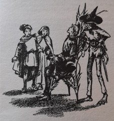 Illustration from The Silver Chair (1953) by C. S. Lewis, illustrated by Pauline Baynes: The prince is tied to the silver chair.