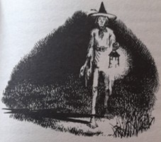 Illustration from The Silver Chair (1953) by C. S. Lewis, illustrated by Pauline Baynes: Meeting Puddleglum.
