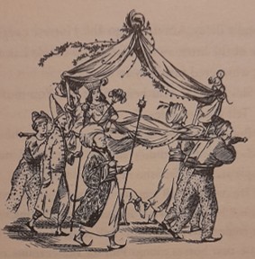Illustration by Pauline Baynes from The Horse and His Boy (1954) by C. S. Lewis: Lasaraleen on her litter.