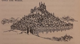 Illustration by Pauline Baynes from The Horse and His Boy (1954) by C. S. Lewis: the city of Tashbaan.