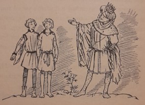 Illustration by Pauline Baynes from The Horse and His Boy (1954) by C. S. Lewis: Shasta and his twin brother, Prince Corin.
